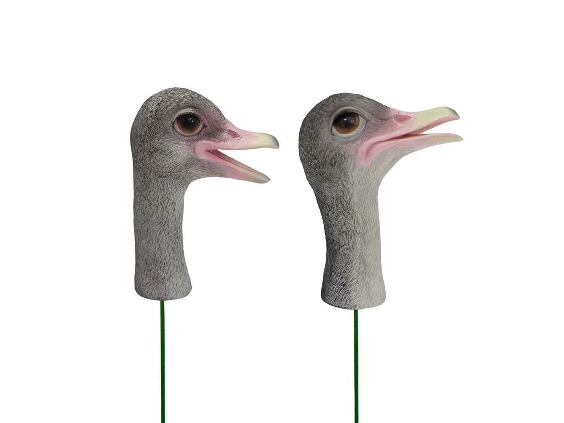 Conjunto de 2 Estátuas de Cabeça de Avestruz para Decoração de Jardim, com Estaca ou Painel Decorativo.