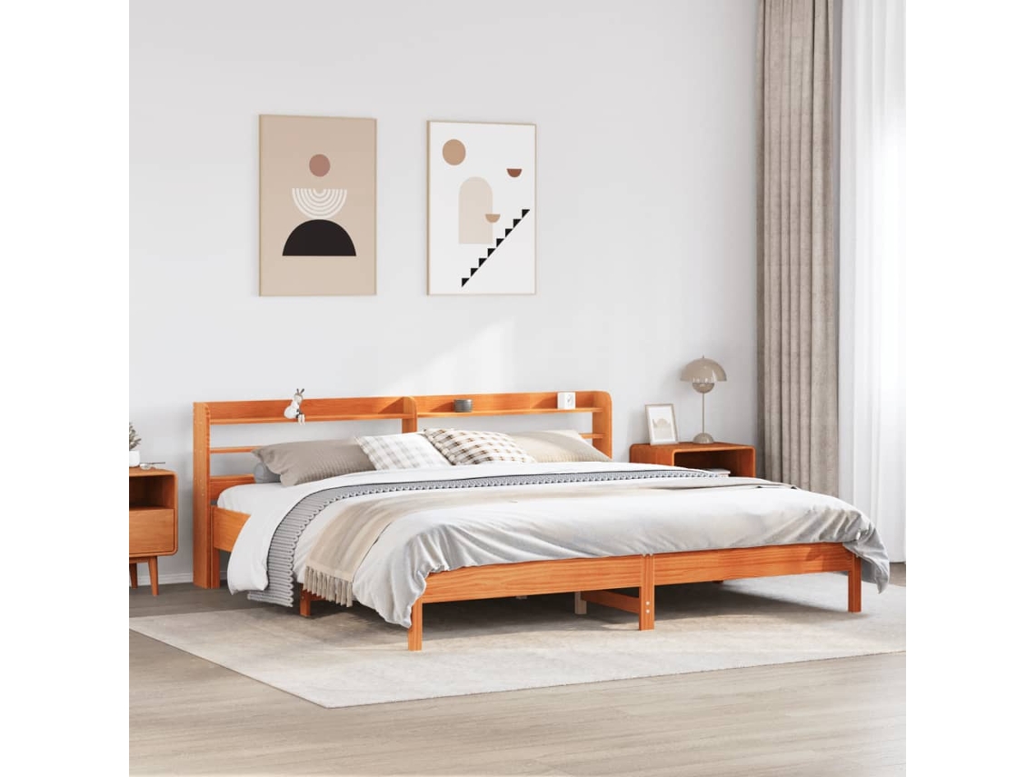 Cama Sem Colchão 200x200 Cm Pinho Maciço Castanho-mel