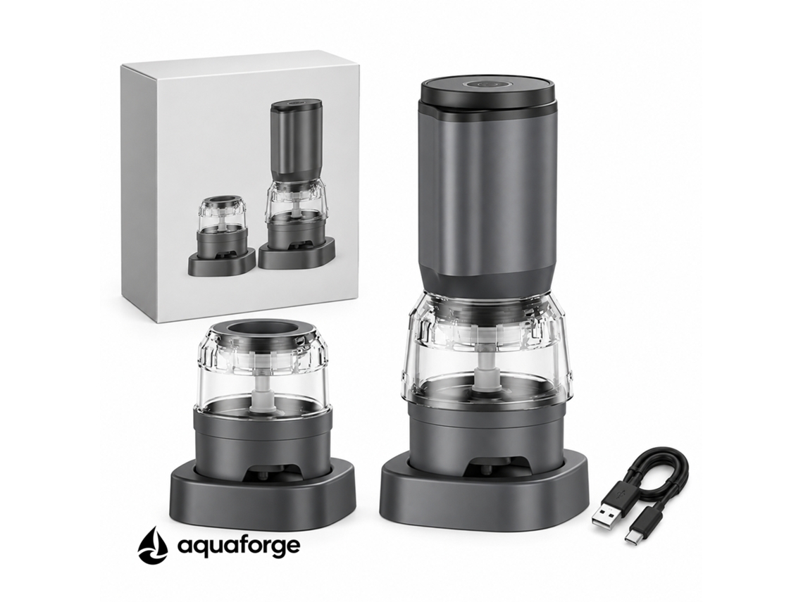 Moinho Elétrico De Café Aquaforge Com Moagem Ajustável E Mó Cerâmica Para Café, Cinzento