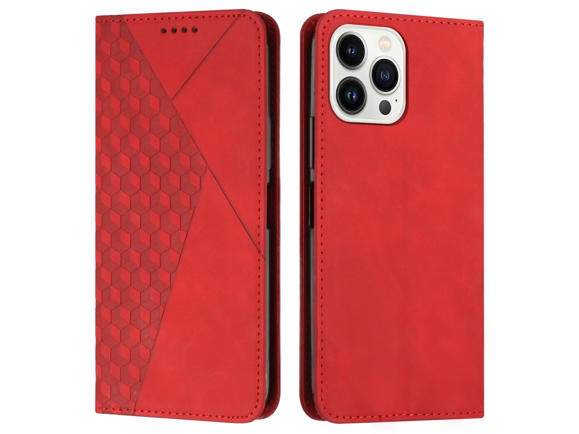 Capa Em Couro Pu Magnético Com Suporte Para Apple Iphone 16 Pro Max - Vermelho