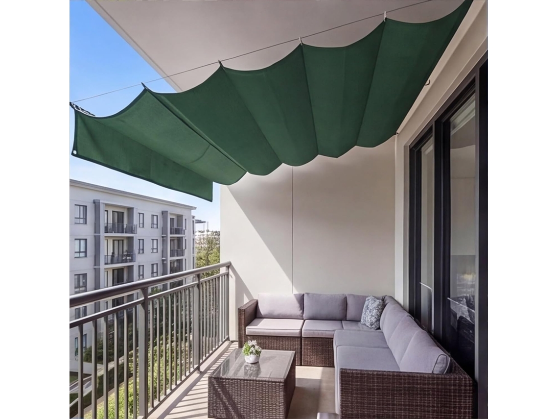Toldo Retrátil Ondulado Impermeável Em Tecido Pes Verde Para Pátio, Terraço