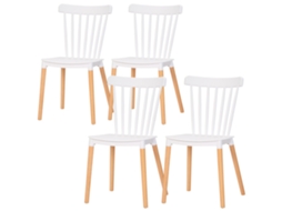 Conjunto de 4 cadeiras nórdicas com encosto alto, pés de faia, branco/madeira, 48x52,5x83 cm S/MARCA