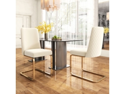 Conjunto De 2 Cadeiras De Sala De Jantar Em Veludo, Luxuoso, Sofá Para Sala Ou Quarto, Design Em Diamante, Pés Metálicos Dourados, Cor Bege Quenty