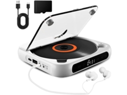 Leitor De Cd Portátil E Recarregável Com Som Hifi Reprodução Sem Fio, Ideal Para Viagens E Uso Doméstico Branco