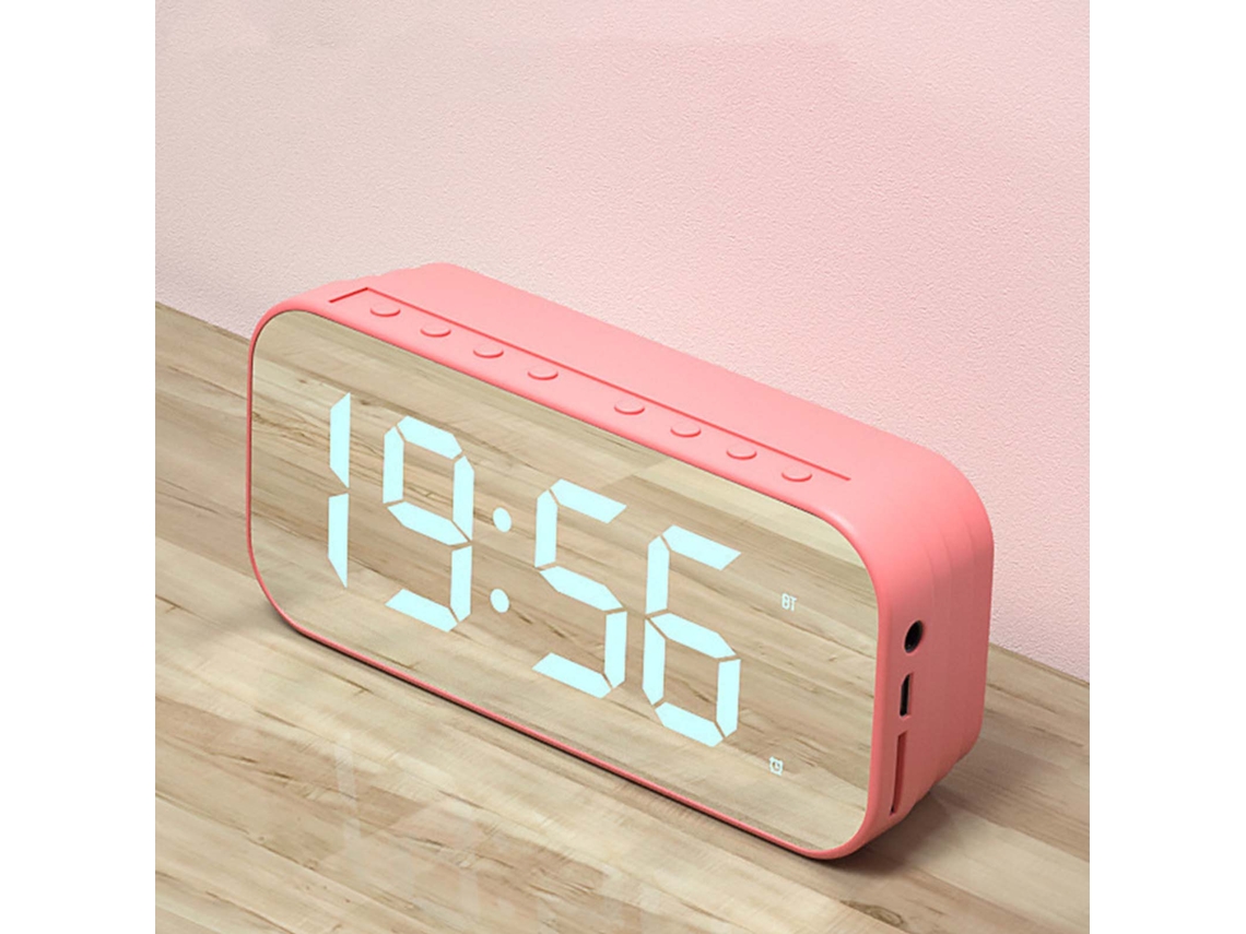 Despertador digital Brilvibera com alto-falante Bluetooth e espelho com visor digital para quarto e escritório, rosa.