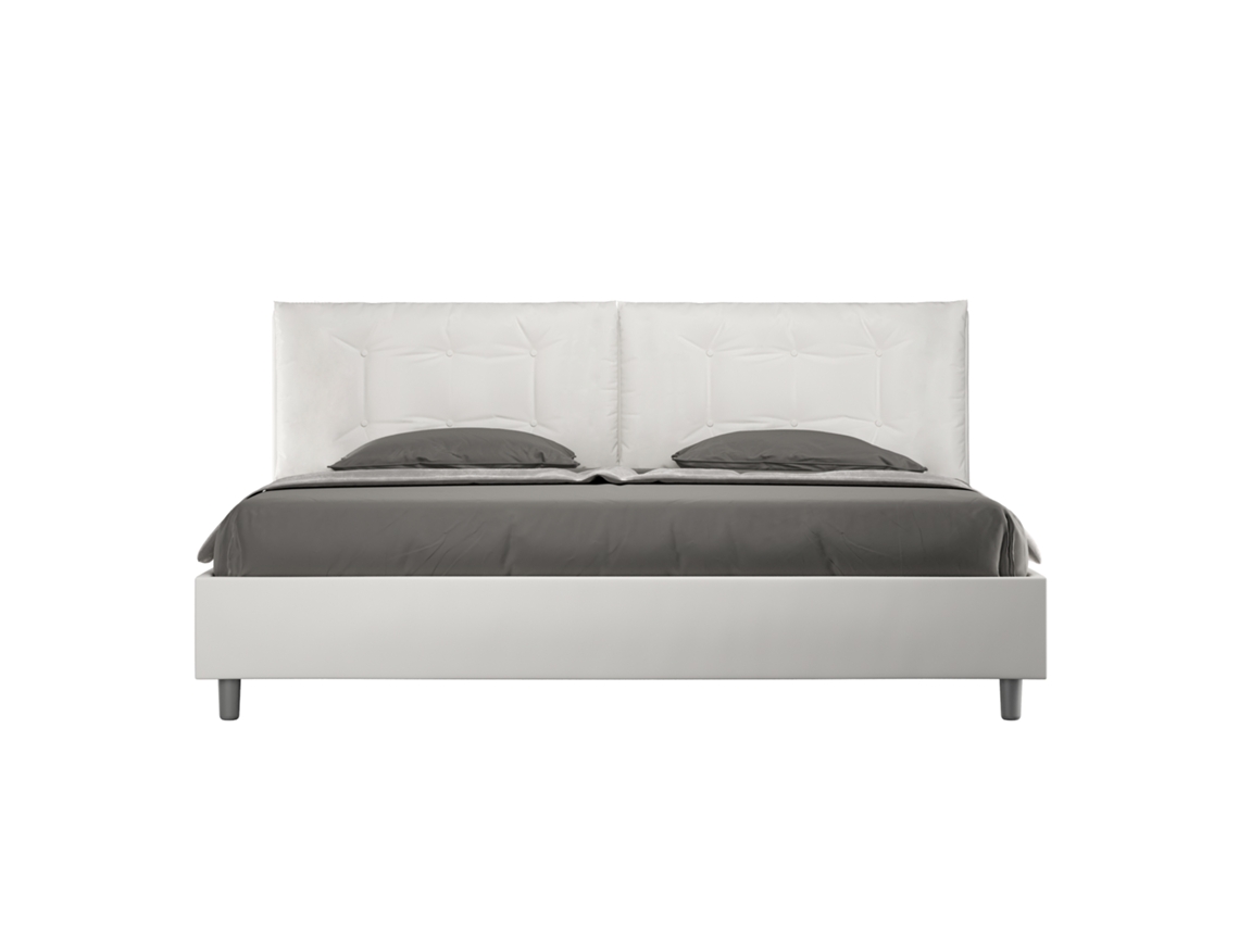 Cama De Casal King Size Com Recipiente Acolchoado 200x200 Couro Sintético Branco Annalisa Large