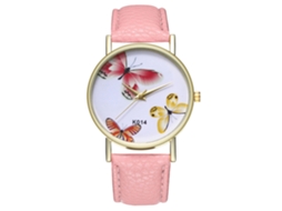 Reloj Analógico De Cuarzo Para Hombre Con Correa De Cuero Pu Patrón Simple (rosa)