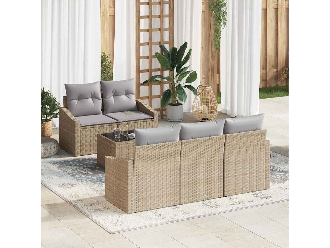 Vidaxl Conjunto De Sofás 6 Unid. Bege E Cinza Vime Pe