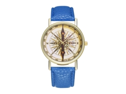 Relógio de pulso feminino elegante em couro, quartzo, azul, para momentos de lazer.