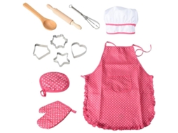 2026 set de Brinquedo de Chef Linjou com Traje e Acessórios de Cozinha 11 Peças Presente Ideal para Crianças 3+ Rosa