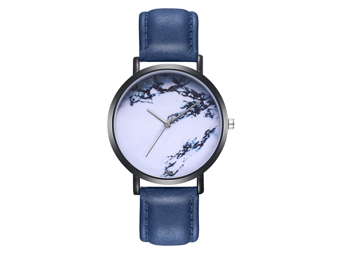 Relógio de pulso casual unissex com mostrador grande e pulseira de couro PU azul.