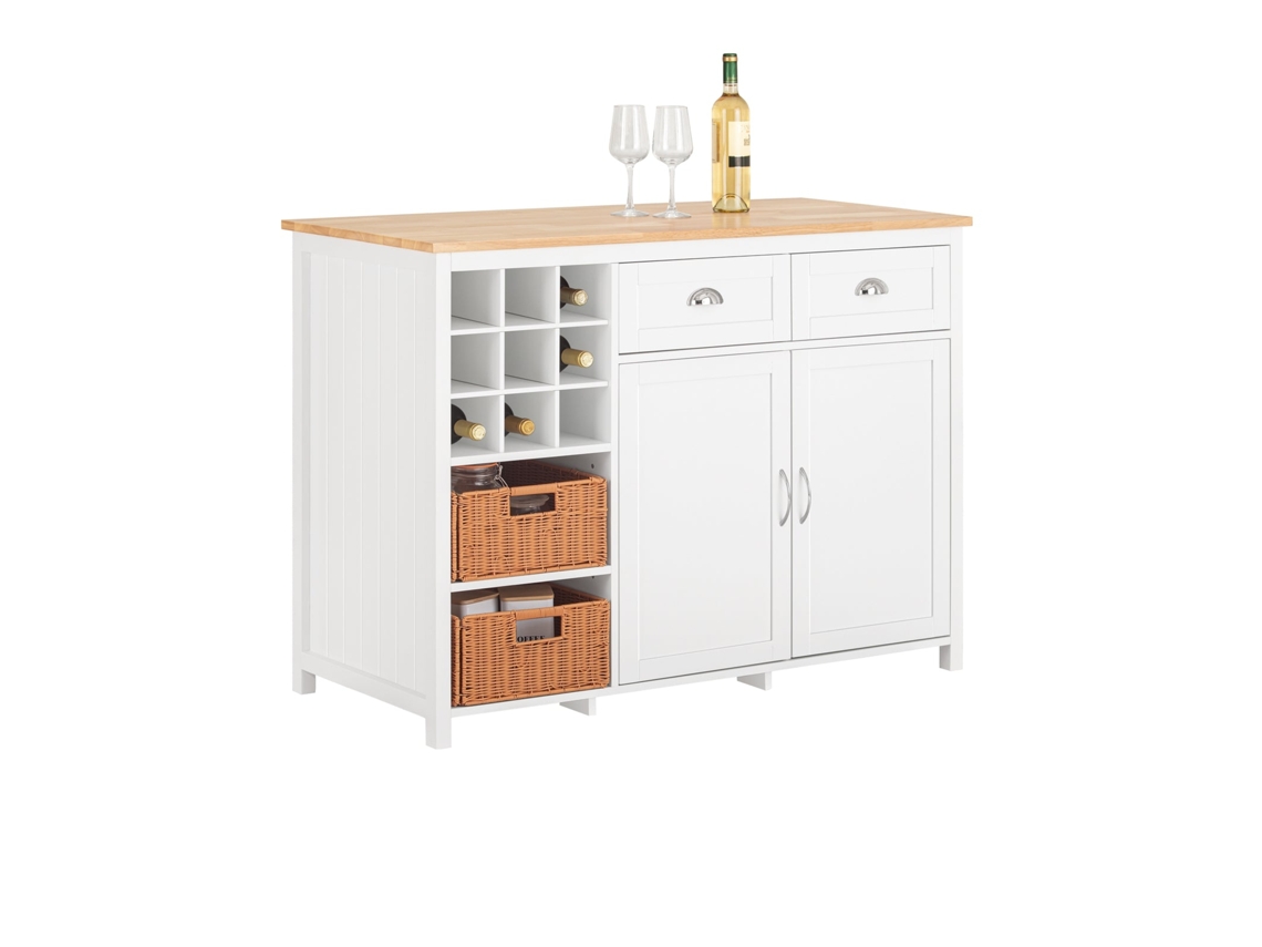 Ilha de Cozinha com Aparador de 2 Cestos de Vime Knl05-W SOBUY