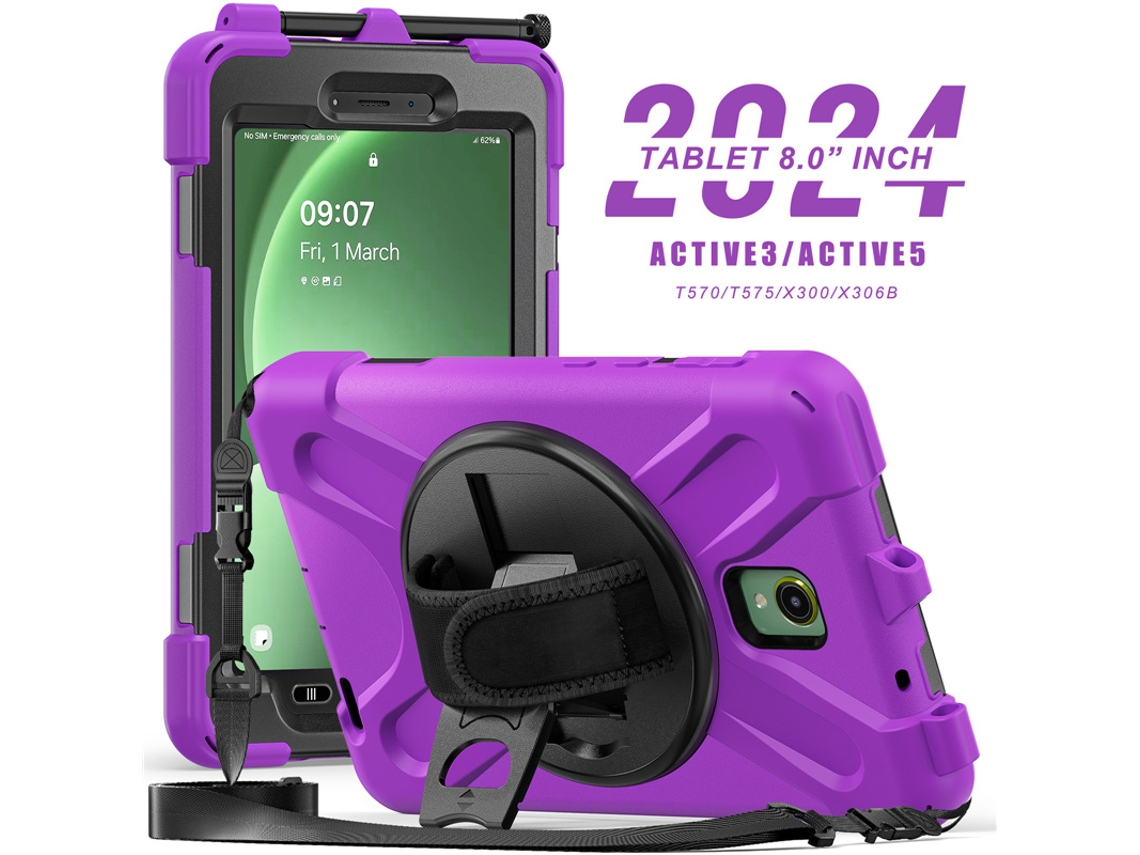 Capa Hexinyigjly Para Samsung Galaxy Tab Active 5 (x300) 2024 / Active 3 (t570) 2021 De 8 Polegadas, Com Alça De Mão/ombro Roxo