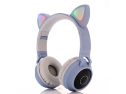 Fones De Ouvido Infantis Com Suporte Para Cabeça, Sem Fio, Com Luz Led Tipo Orelha De Gato, Azul Claro