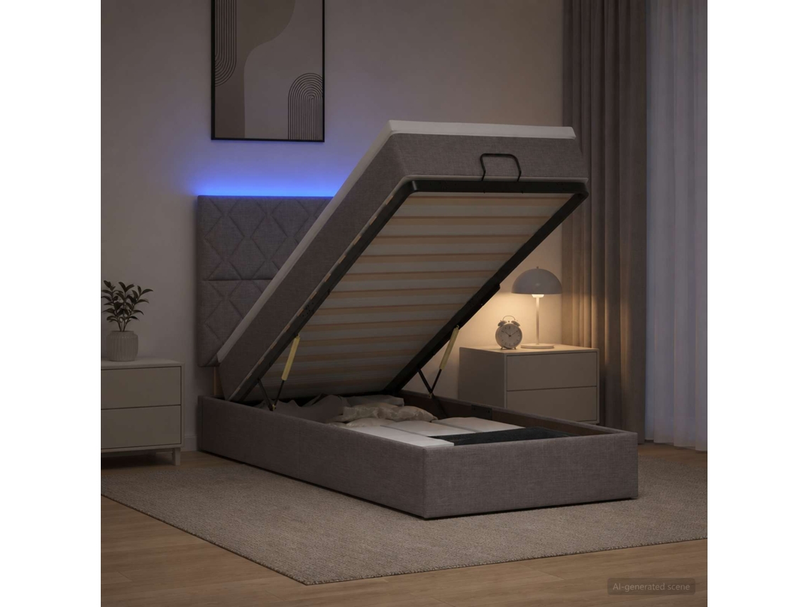 Vidaxl Cama Ottoman Com Colchão E Led Cinzento-acastanhado 90 X 190 Cm