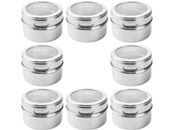Conjunto De 8 Potes Magnéticos De Aço Inoxidável Para Especiarias Com Tampas, Herméticos Para Armazenamento