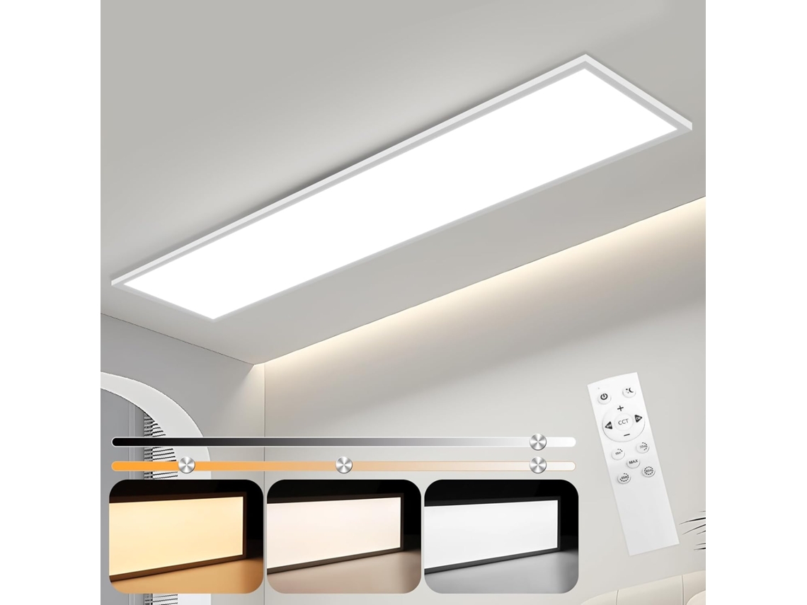 Nettlife Candeeiro De Teto Led 120 × 30 Regulável Com Comando Remoto 40 W, 100 Cm, Em Alumínio, Para Sala, Quarto, Corredor E Cozinha