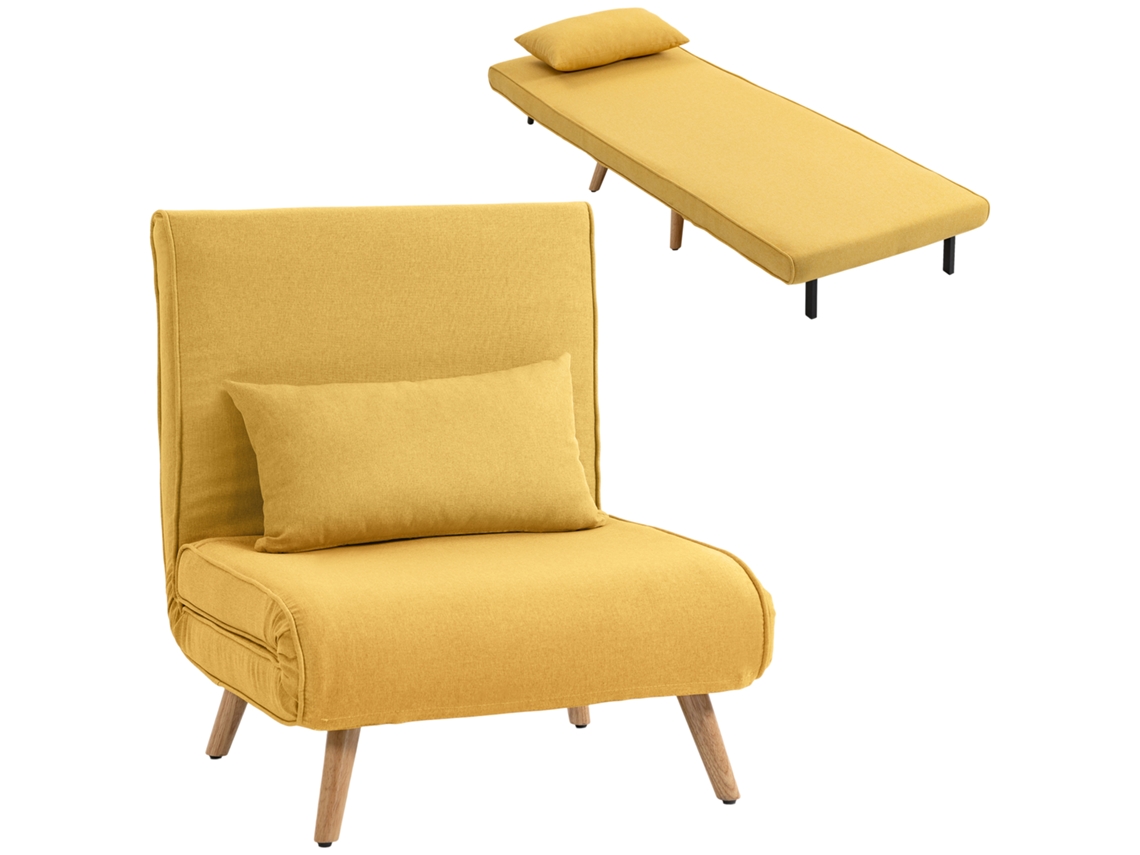 Sofá-cama Individual Dobrável Com Encosto Ajustável Em Cinco Posições, Poltrona-cama Acolchoada, 72x75x85 Cm, Amarelo.