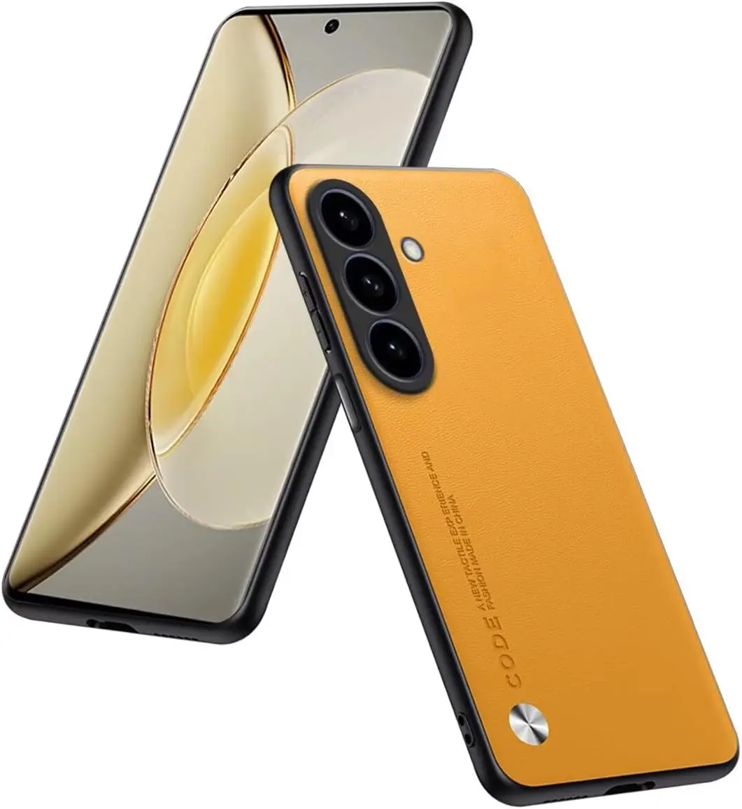 Capa Minimalista Em Couro Vegano (laranja, Galaxy S26 Plus) Para Celular, Ultrafina E Protetora Contra Impressões Digitais.
