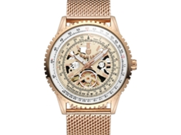 Relógio de pulso masculino Bagari em ouro rosa com pulseira casual de malha.