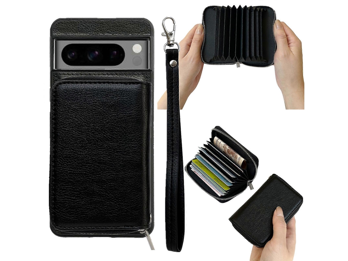 Bolsa Para Celular Com Zíper De Cor Sólida, 11 Compartimentos Para Cartões E Cordão