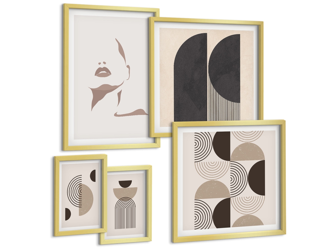 Conjunto De Pinturas Retratos Estilosos Geométricos Espelharte (5 Peças)