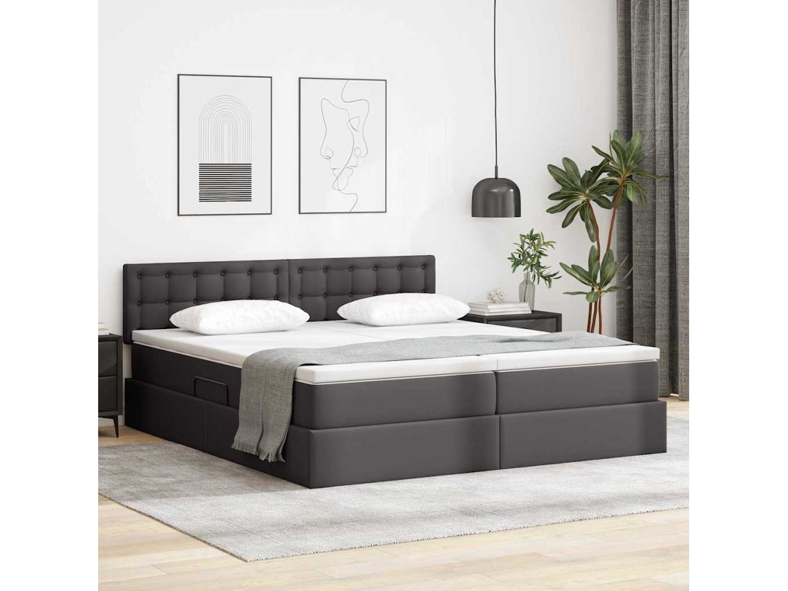 Vidaxl Cama Com Armazenamento Cinzeto 180 X 200 Cm Couro Sintético