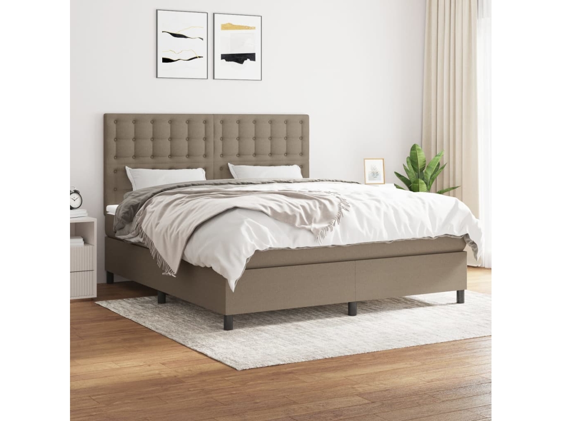 Vidaxl Cama Com Molas/colchão 160x200 Cm Tecido Castanho-acinzentado