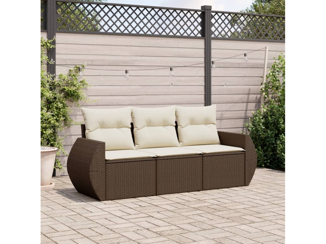 Vidaxl 3 Pcs Conjunto Sofás De Jardim Com Almofadões Vime Pe Castanho