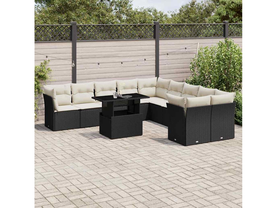 Vidaxl 11 Pcs Conjunto Sofás De Jardim C/ Almofadões Vime Pe Preto