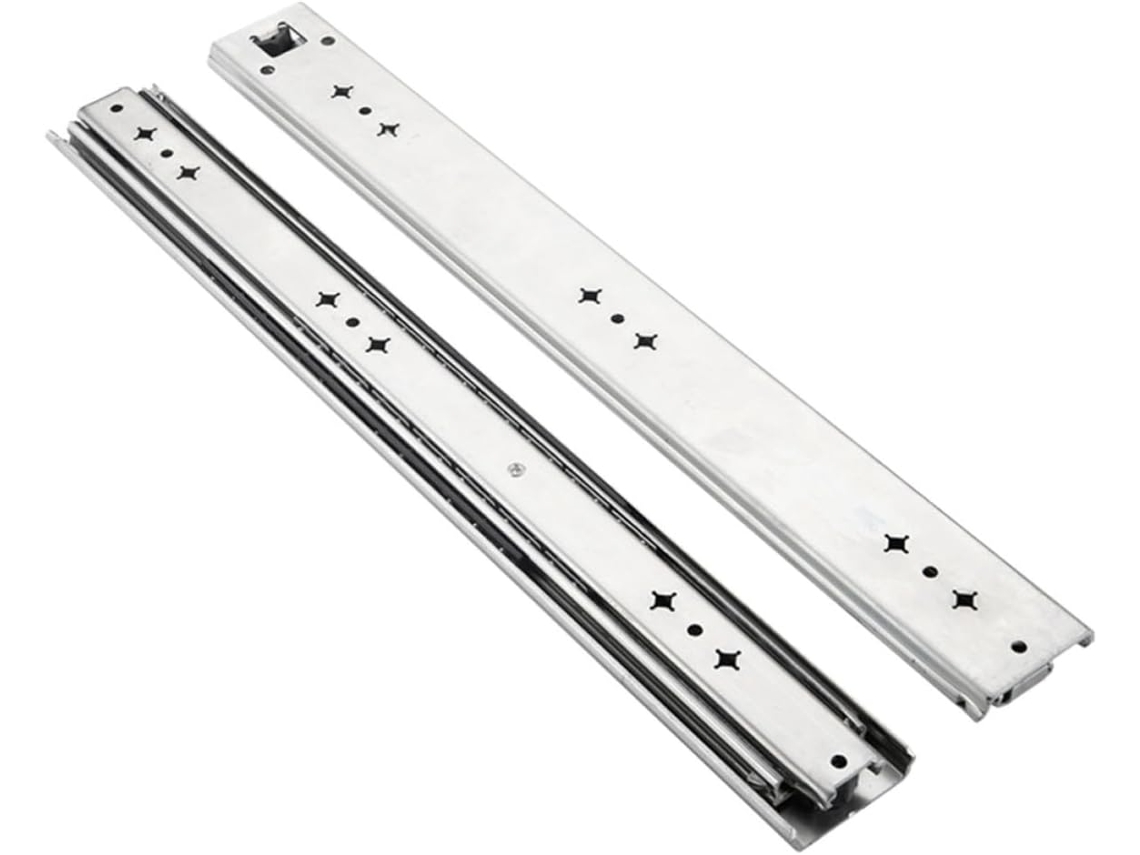 Corrediças De Gaveta Autotravantes Alipis, Reforçadas, Com Extensão Total, Em Aço Laminado A Frio, Cor Prata, Para