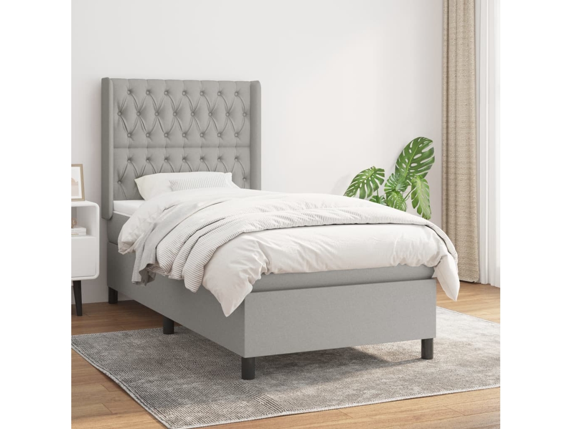 Vidaxl Cama Com Molas/colchão 100x200 Cm Tecido Cinzento-claro