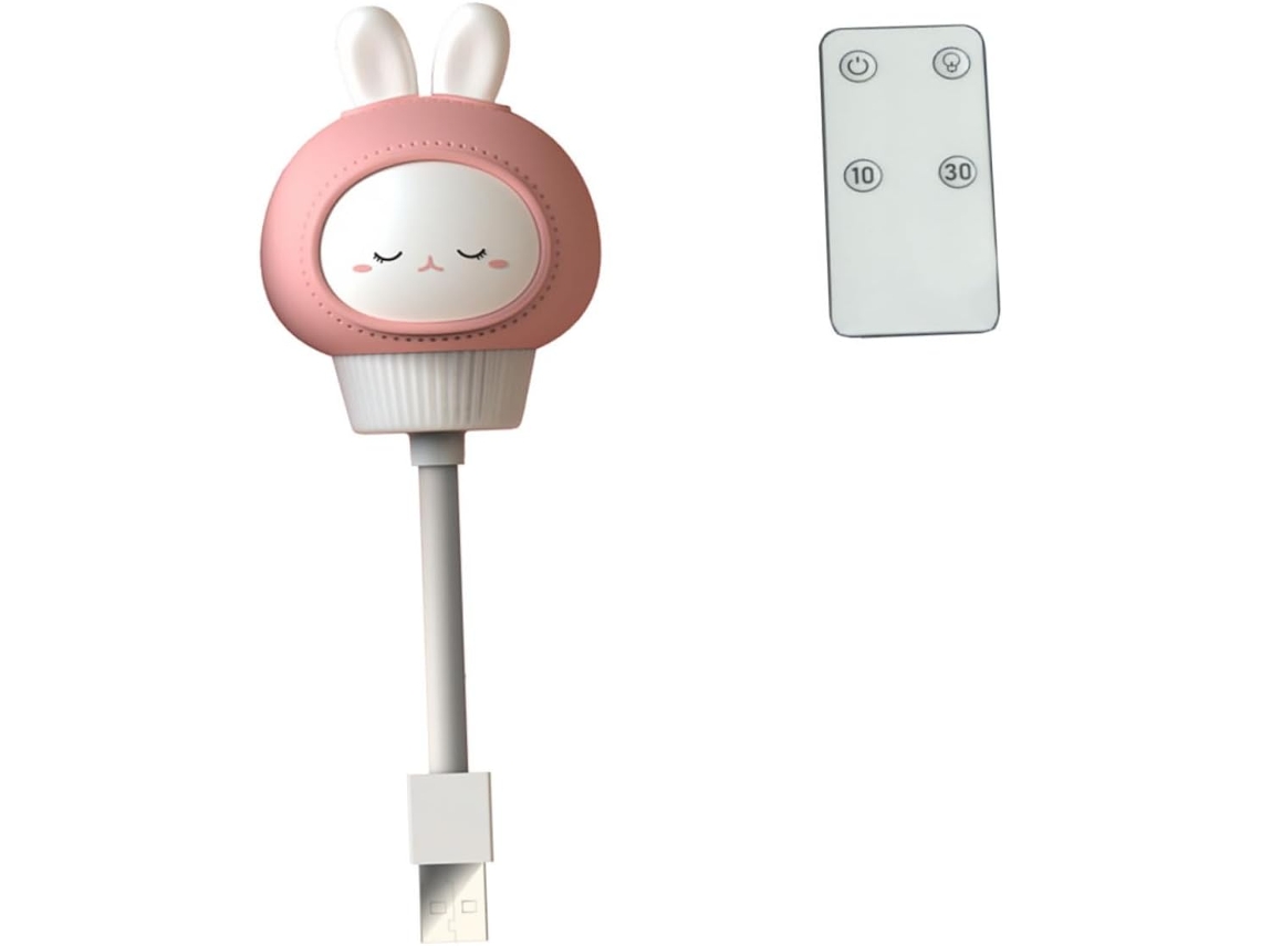Luminária Noturna Coelho (1 Unidade) Em Abs, Lâmpada Usb Rosa Compacta