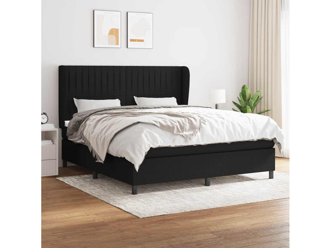 Vidaxl Cama Com Molas/colchão 160x200 Cm Tecido Preto