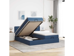 Vidaxl Estrutura De Cama Otomana Com Colchões 200x200cm Tecido Azul