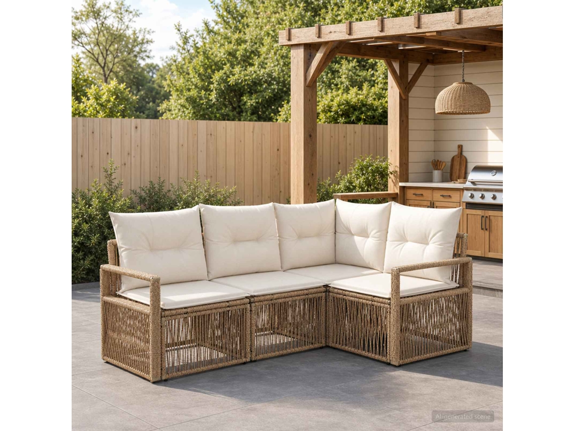 Vidaxl Conjunto De Sofá De Jardim 4 Unid. Bege Vime Pe