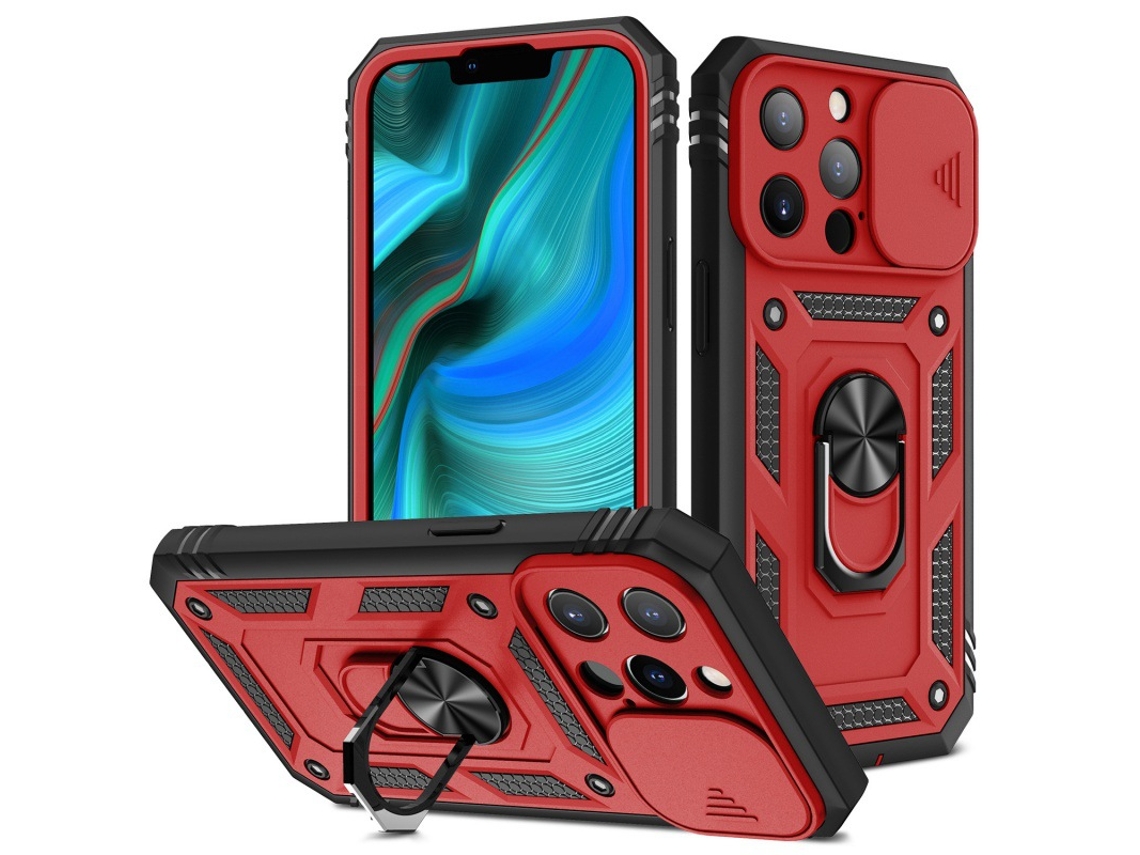 Capa Para Iphone 16 Pro Com Protetor De Anel Deslizante E Proteção 3 Em 1 - Vermelha