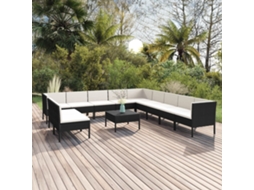Conjunto Lounge Jardim 12 Peças C/ Almofadões Vime Pe Preto Dkd Home Decor