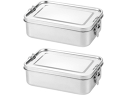 Conjunto 2 Marmitas Herméticas - Caixa Almoço - Bento Box - Recipiente Alimentos Portátil - 850 Ml - Aço Inoxidável - Prateado