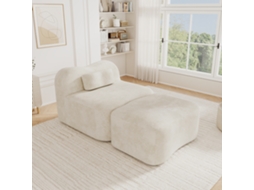 Sofá Modular Sem Estrutura Com Pufe, Design Ondulado, Espuma 32d, Tecido Macio, Bege