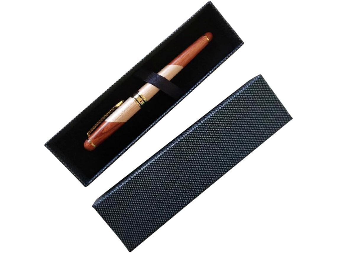 Conjunto De Caneta Escritório Em Madeira Jacarandá Com Estojo Preto.