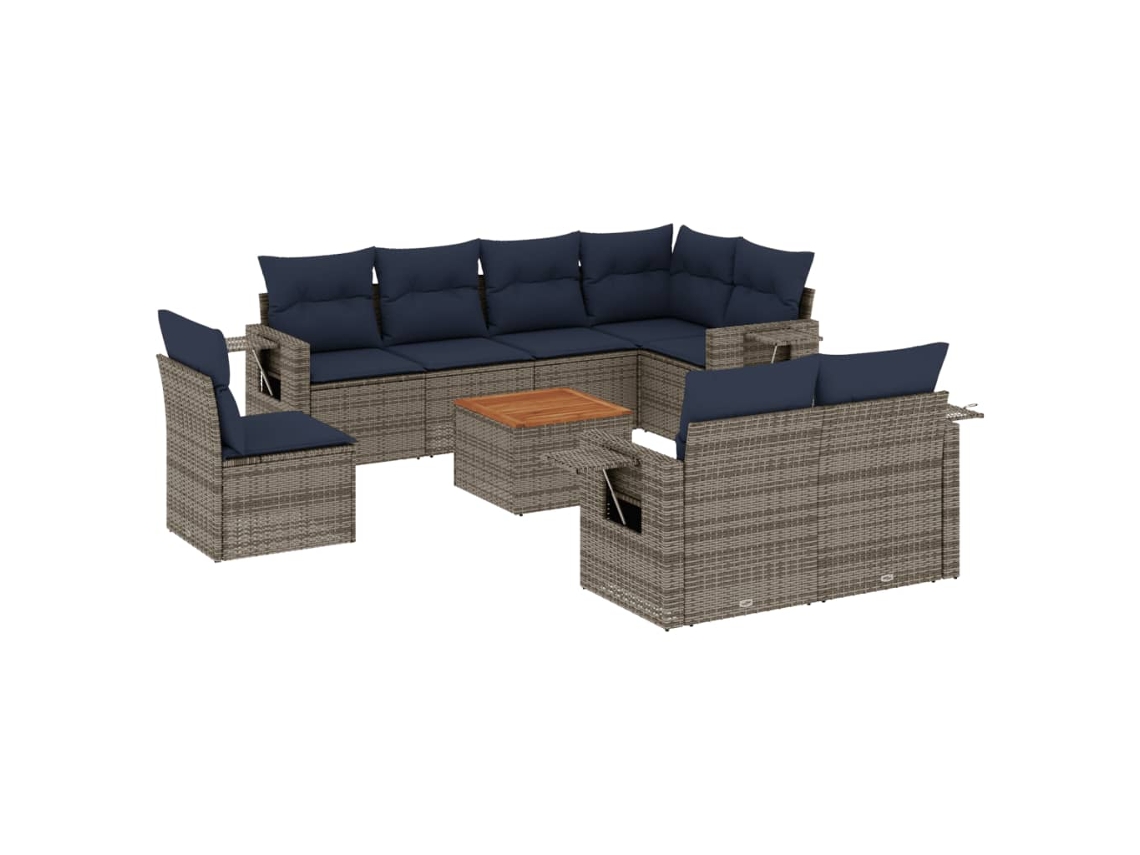 Conjunto de Sofá de Jardim, 9 Peças, Almofadas, Rattan Cinza MAISON EXCLUSIVE