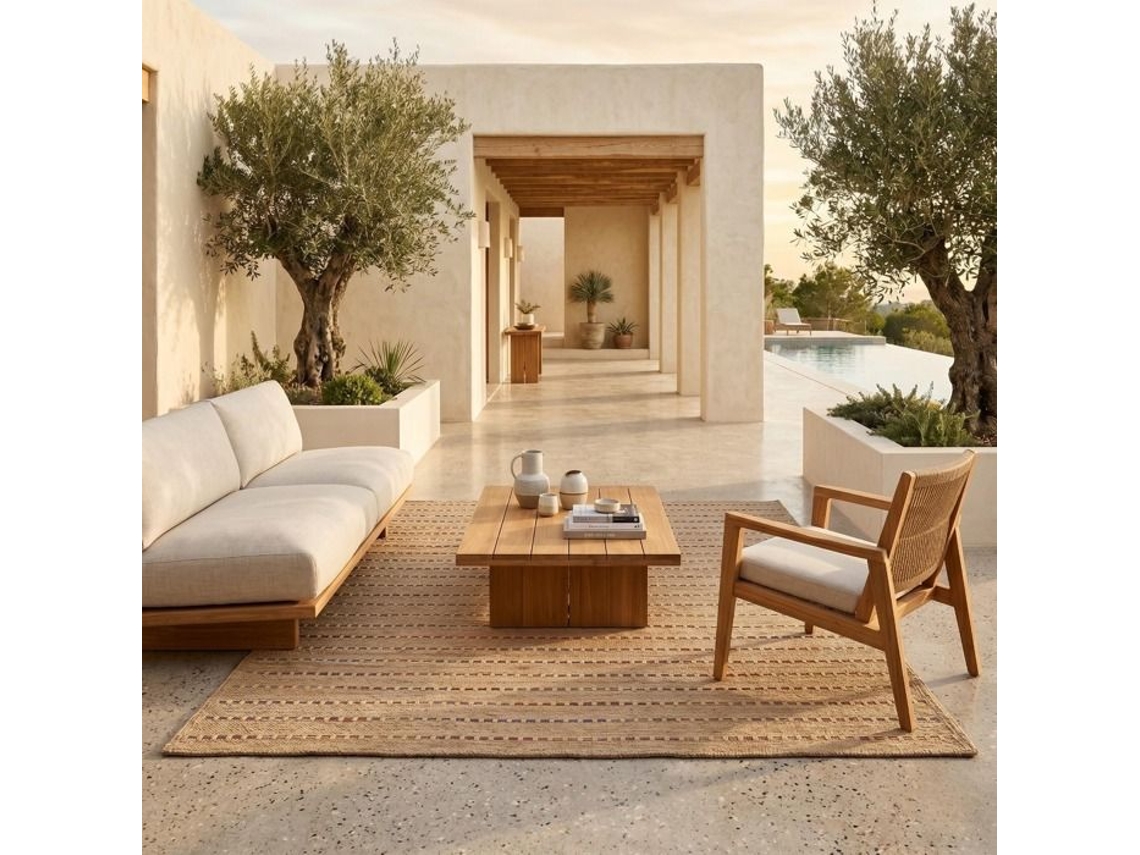 Tapete Exterior Interior Aspecto Juta Bege Multicolorido 160x230 THE DECO FACTORY