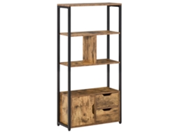 Estante de Livros com 2 Gavetas e Design Industrial 58x24x122 Marrom | S/MARCA