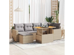 Vidaxl 7 Pcs Conjunto De Sofás P/ Jardim Com Almofadões Vime Pe Bege