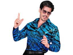Camisa ou fantasia de festa com estampa animal listrada azul para homem