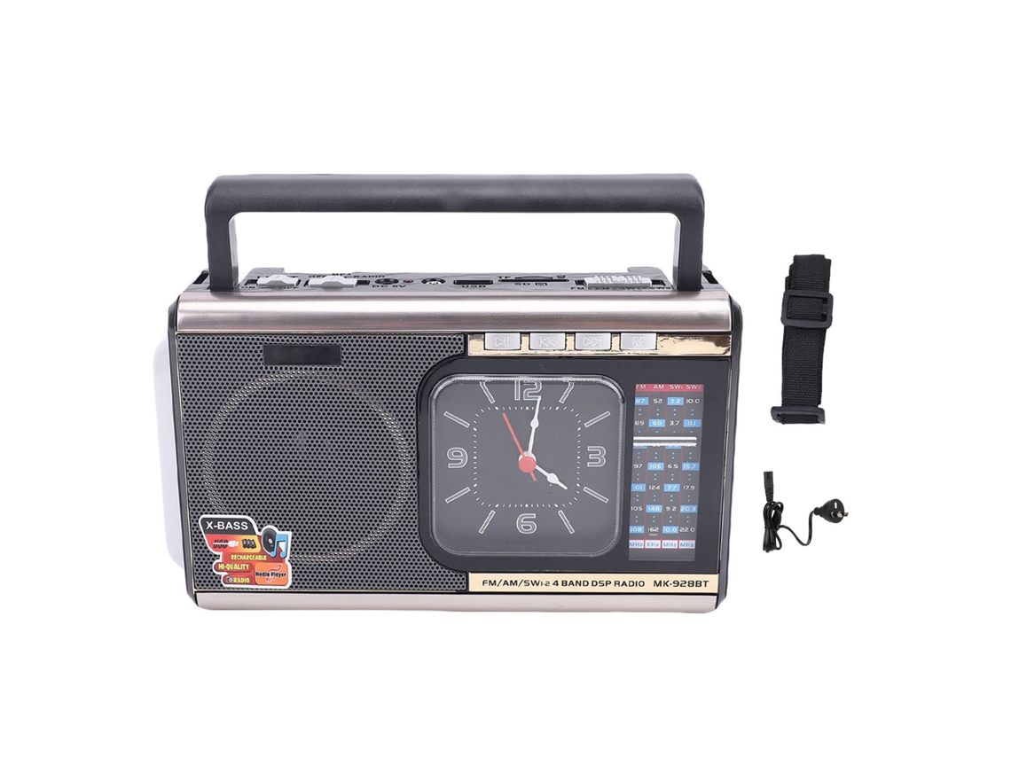 Rádio Retrô Bluetooth Portátil com Cartão, Relógio e Lanterna. EOOCOO