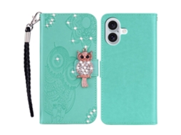 Capa Em Couro Pu, Para Apple Iphone 16 Ciano