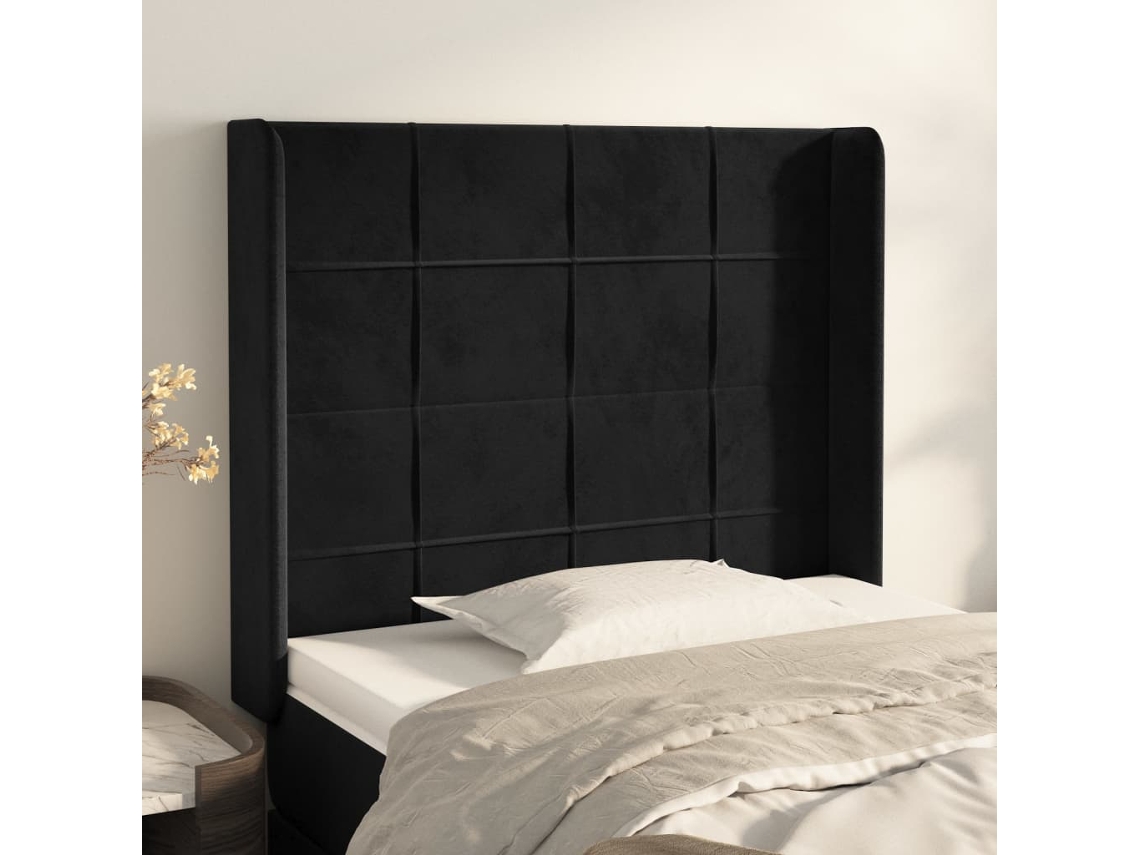 Vidaxl Cabeceira De Cama C/ Abas Veludo 83x16x118/128 Cm Preto