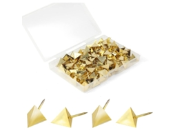 100 Tachinhas Douradas Decorativas com Ponta de Aço, Formato Triangular, Ideais para Mapas BRILVIBERA